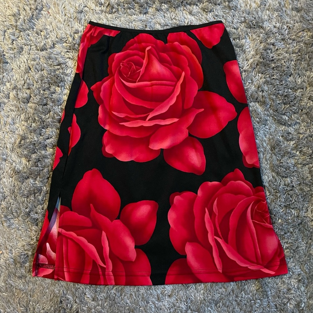 ❤️Vintage 90s Rose Print Gothic Midi Skirt